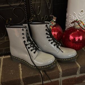 Brand new!! Dr. Martens Glossy Gray Combat Boots